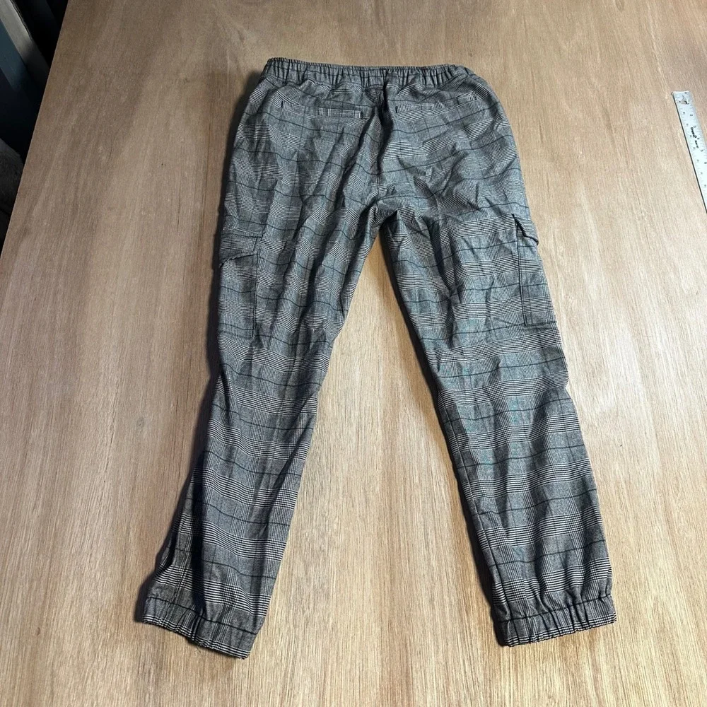 Sanctuary Womens Plaid Cargo Jogger Pants Elastic Waist Casual Comfy Gray M